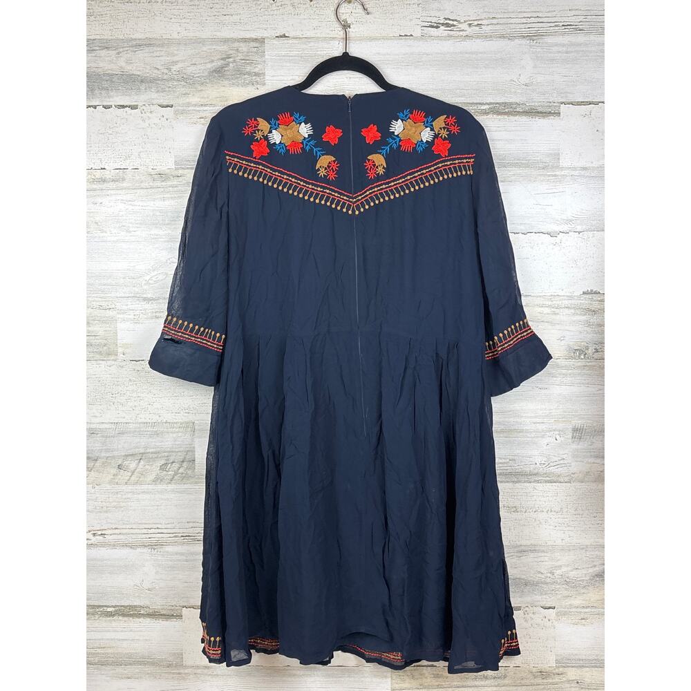 French Connection Womens 10 Navy Blue Floral Embroidered Boho Mini Dress - Picture 3 of 6